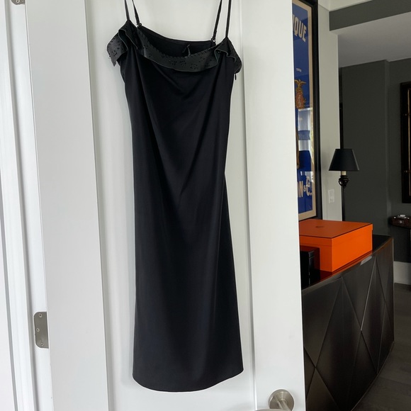 Tahari vintage silk dress with beaded leather trim - Picture 1 of 7